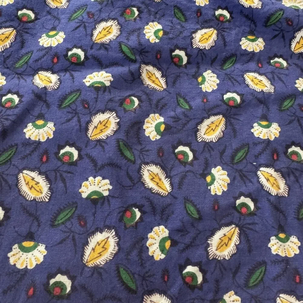 Blue Floral Orange Poppies Cotton Placemats Set 4 Reversible India 14x20 Cottage